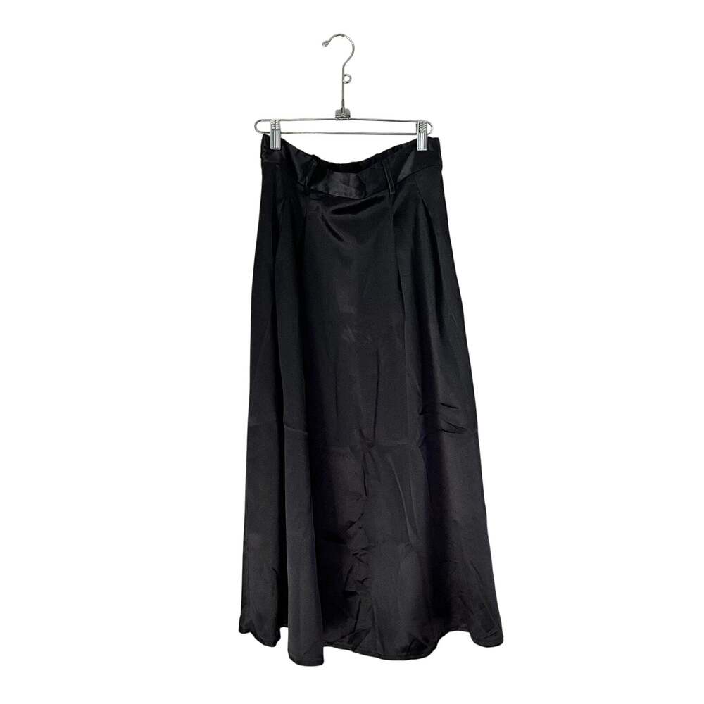 Black Silky Pleated Maxi Skirt: 80s, 90s, Y2K